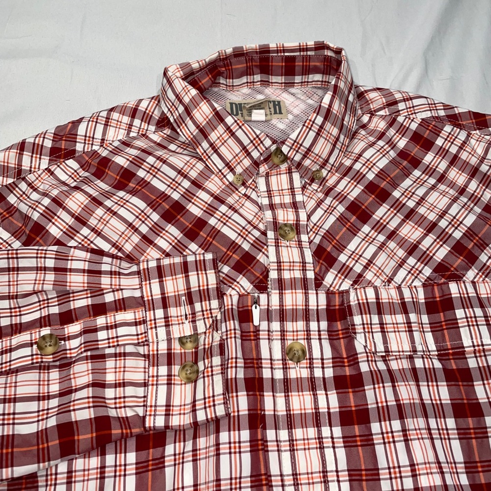 Duluth Trading Co Mens Large Plaid Button Down Shirt Red Performance Fishing L